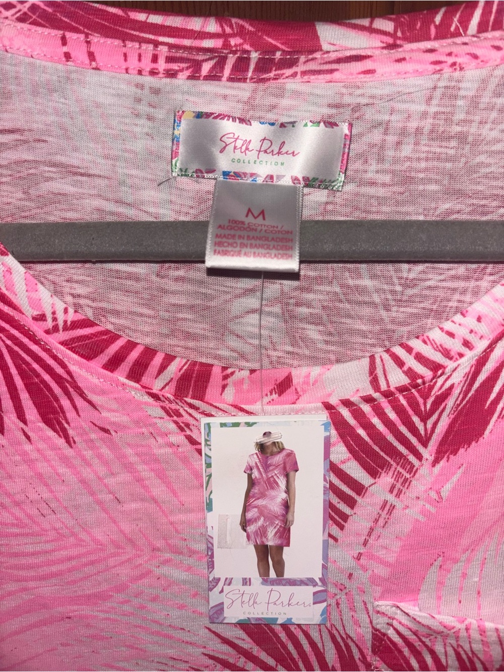 NWT Stella Parker Pink Palm-Print Cotton Beach Cover-Up Dress - Picture 2 of 7